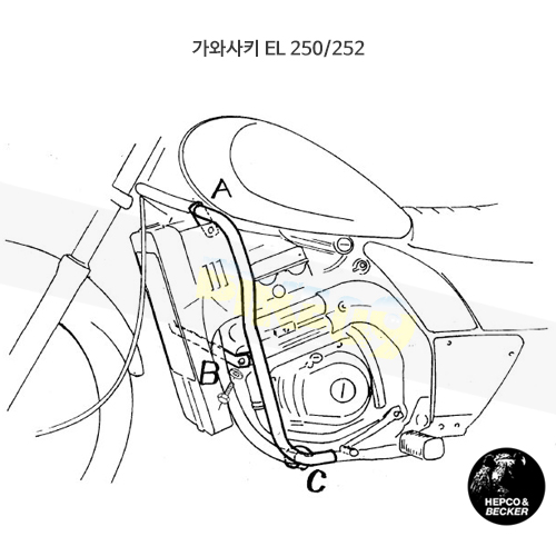 가와사키 EL 250/252 엔진 프로텍션 바- 햅코앤베커 오토바이 보호가드 엔진가드 501206 00 02